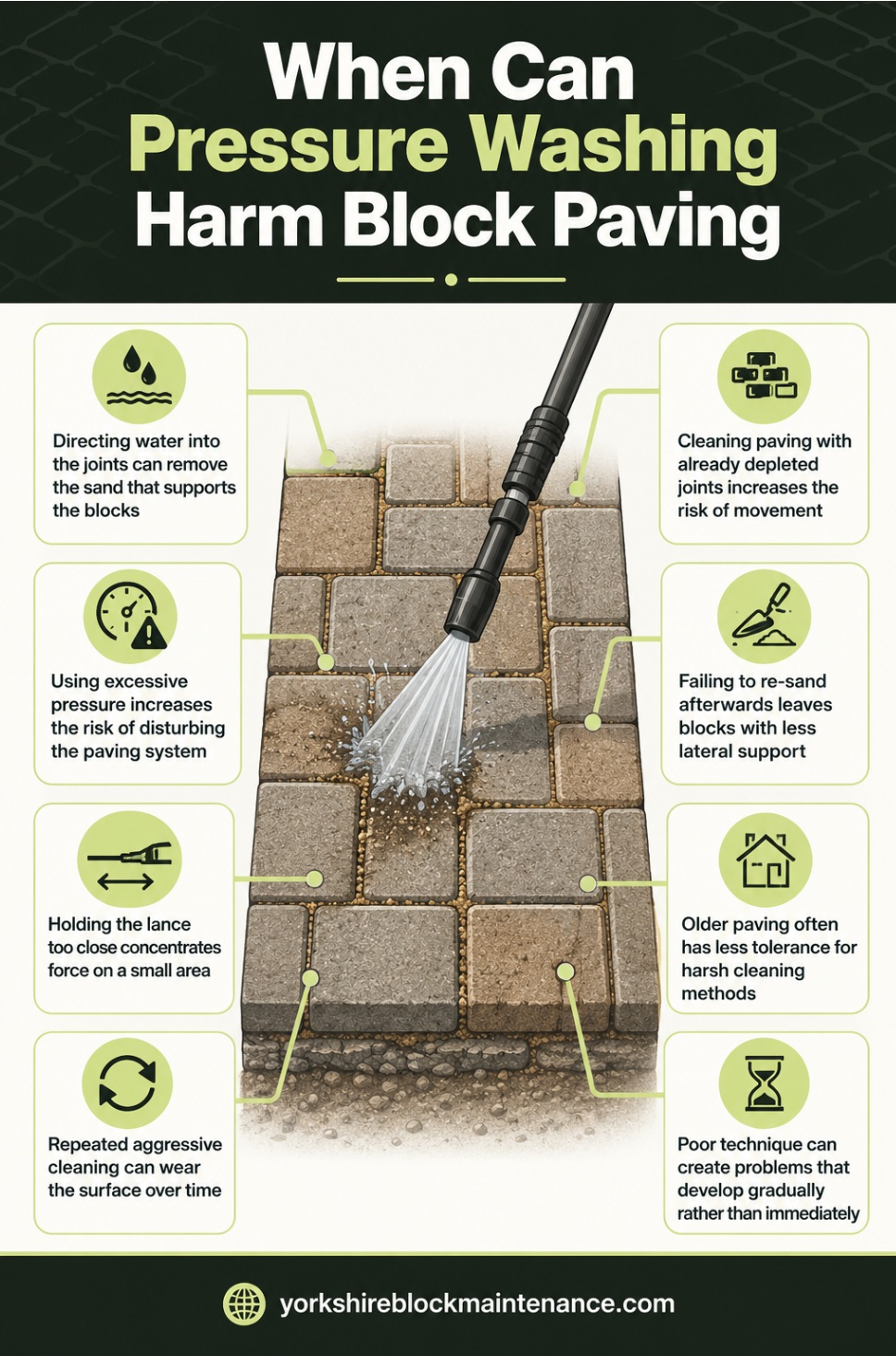 When can pressure washing harm block paving